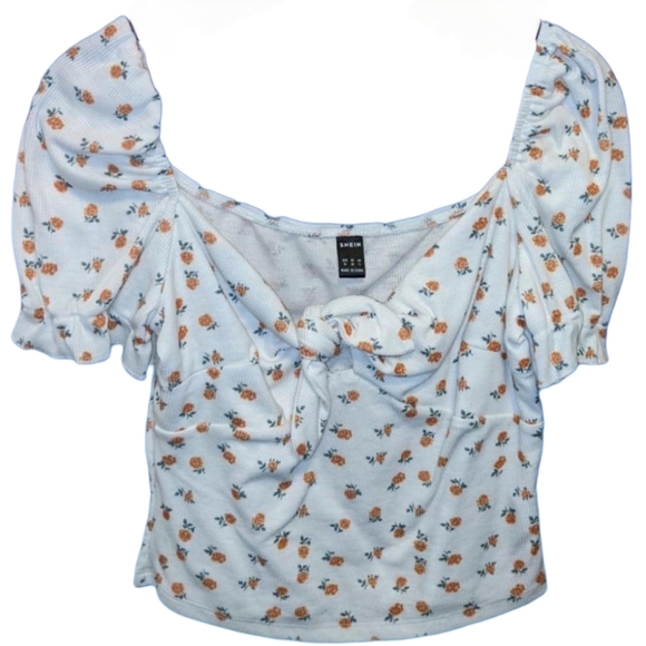 SHEIN Tops - 🍂 3/$15 - SHEIN Tie Front Cropped Floral Milkmaid Blouse, Size XL